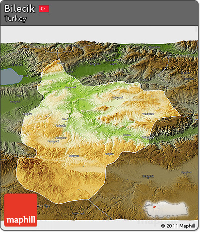 Physical 3D Map of Bilecik, darken