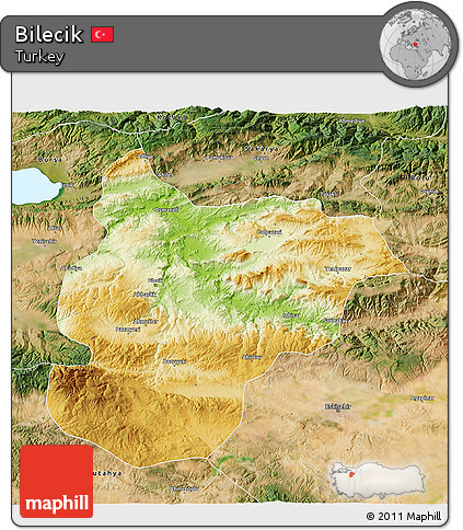 Physical 3D Map of Bilecik, satellite outside