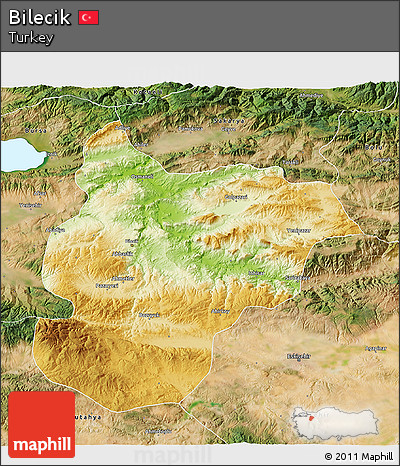 Physical 3D Map of Bilecik, satellite outside