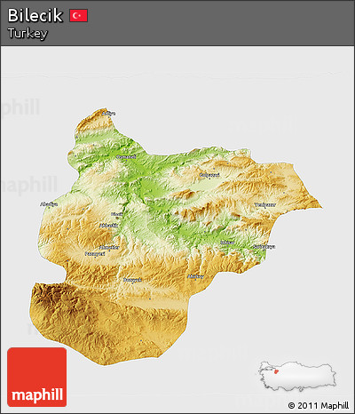 Physical 3D Map of Bilecik, single color outside