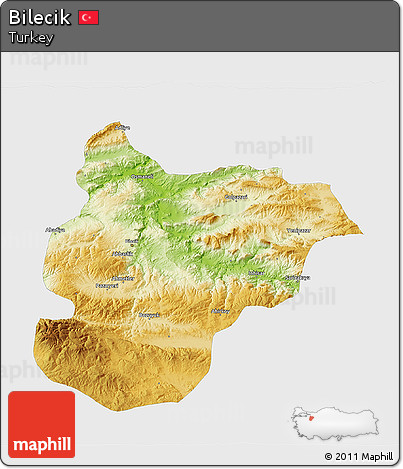 Physical 3D Map of Bilecik, single color outside