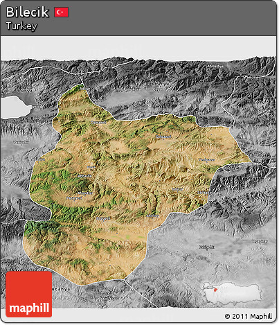 Satellite 3D Map of Bilecik, desaturated