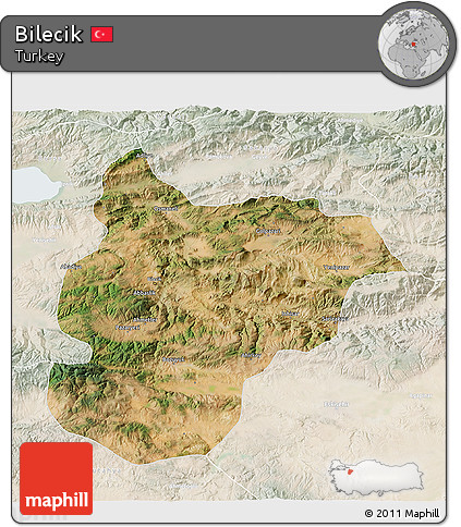 Satellite 3D Map of Bilecik, lighten