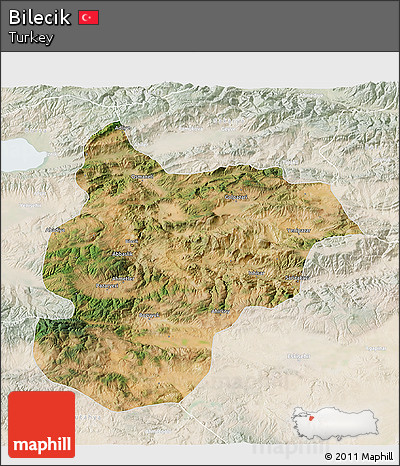Satellite 3D Map of Bilecik, lighten