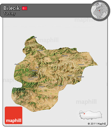 Satellite 3D Map of Bilecik, single color outside