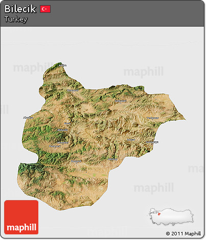 Satellite 3D Map of Bilecik, single color outside