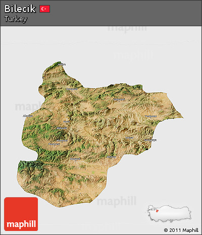 Satellite 3D Map of Bilecik, single color outside