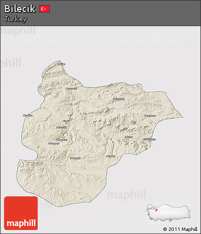 Shaded Relief 3D Map of Bilecik, single color outside