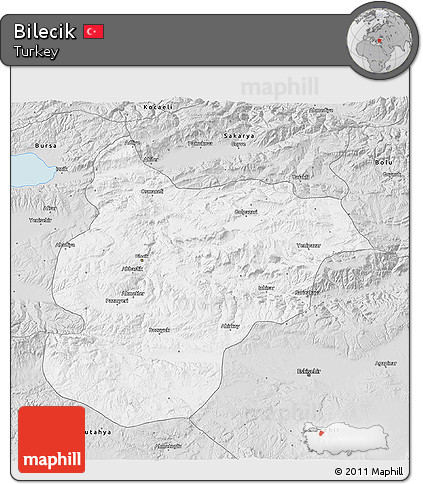 Silver Style 3D Map of Bilecik