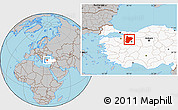 Gray Location Map of Bilecik, highlighted country
