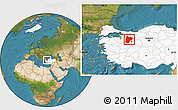 Satellite Location Map of Bilecik, highlighted country