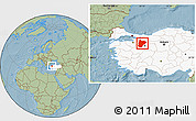 Savanna Style Location Map of Bilecik, highlighted country, hill shading