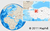 Shaded Relief Location Map of Bilecik, highlighted country