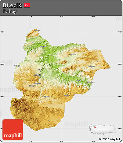 Physical Map of Bilecik, single color outside