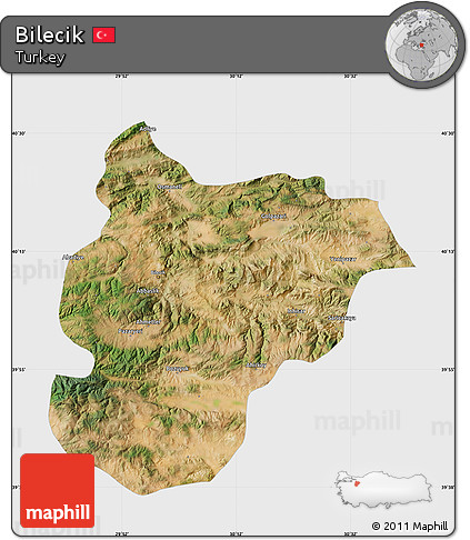 Satellite Map of Bilecik, single color outside