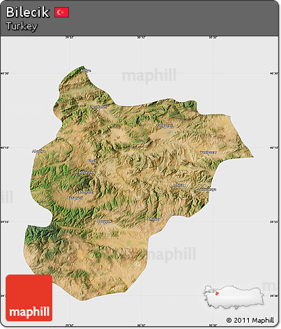 Satellite Map of Bilecik, single color outside
