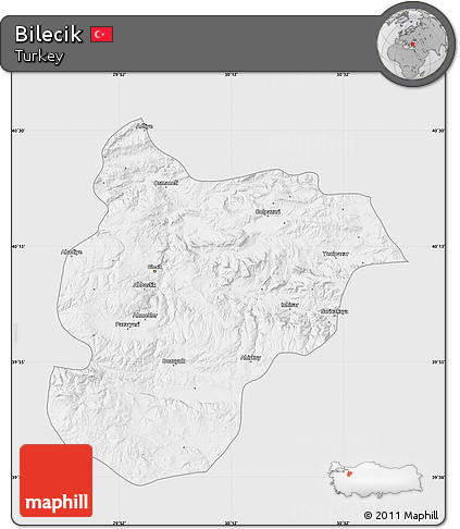 Silver Style Map of Bilecik, single color outside