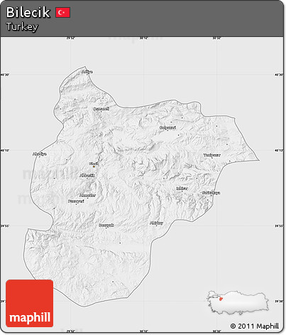 Silver Style Map of Bilecik, single color outside