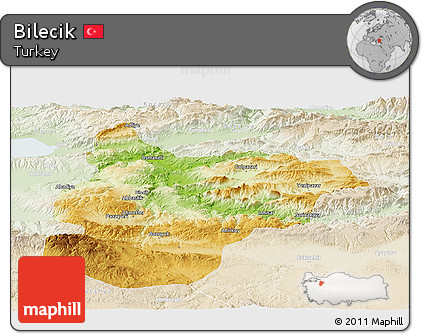 Physical Panoramic Map of Bilecik, lighten
