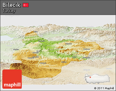 Physical Panoramic Map of Bilecik, lighten