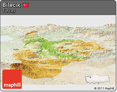 Physical Panoramic Map of Bilecik, lighten