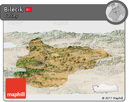 Satellite Panoramic Map of Bilecik, lighten