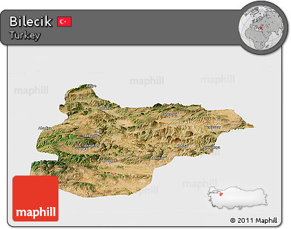 Satellite Panoramic Map of Bilecik, single color outside