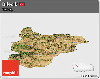 Satellite Panoramic Map of Bilecik, single color outside
