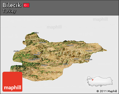 Satellite Panoramic Map of Bilecik, single color outside