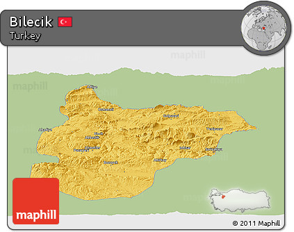Savanna Style Panoramic Map of Bilecik, single color outside
