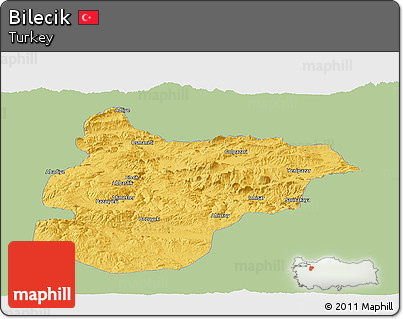 Savanna Style Panoramic Map of Bilecik, single color outside