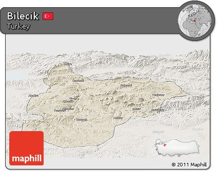Shaded Relief Panoramic Map of Bilecik, lighten