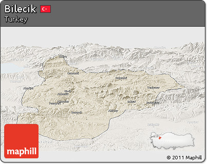 Shaded Relief Panoramic Map of Bilecik, lighten