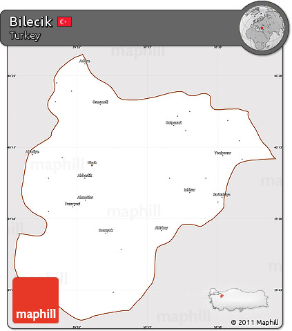 Classic Style Simple Map of Bilecik, cropped outside