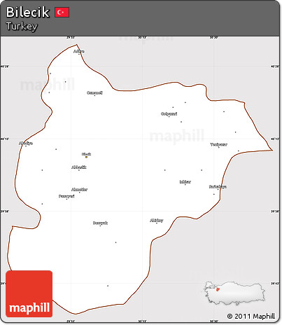 Classic Style Simple Map of Bilecik, cropped outside