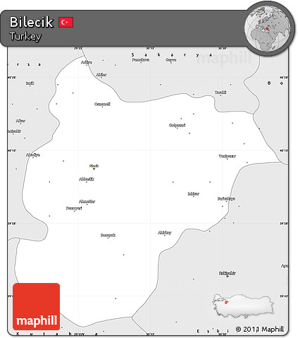 Silver Style Simple Map of Bilecik
