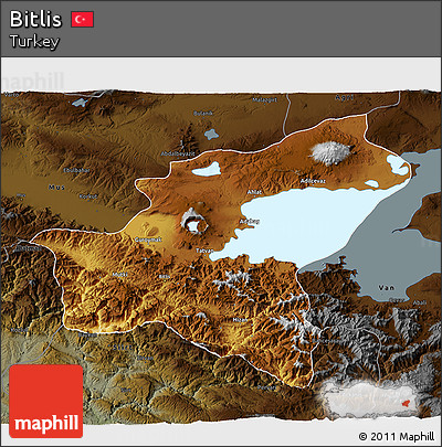 Physical 3D Map of Bitlis, darken