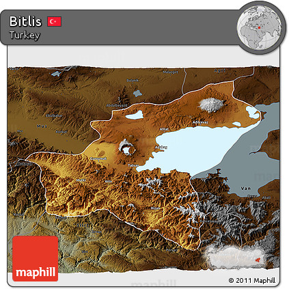 Physical 3D Map of Bitlis, darken