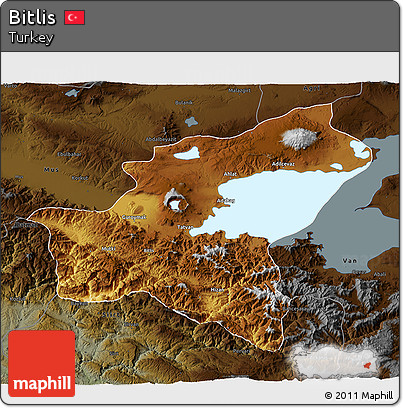 Physical 3D Map of Bitlis, darken