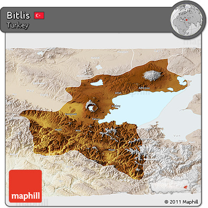 Physical 3D Map of Bitlis, lighten