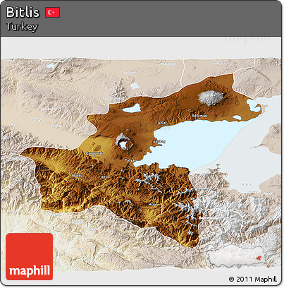Physical 3D Map of Bitlis, lighten