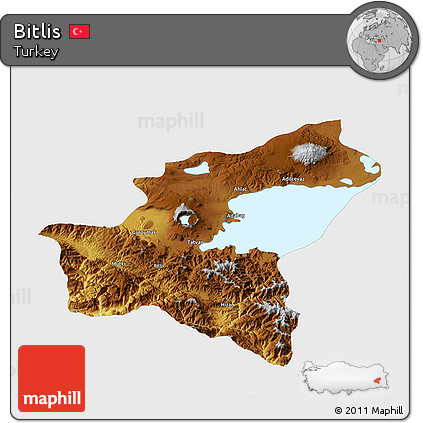 Physical 3D Map of Bitlis, single color outside