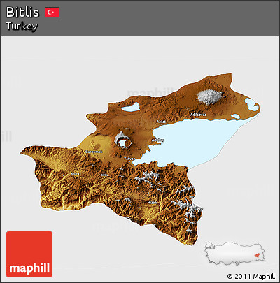 Physical 3D Map of Bitlis, single color outside
