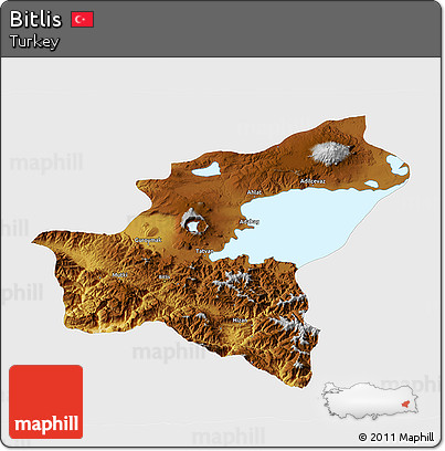 Physical 3D Map of Bitlis, single color outside