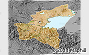 Satellite 3D Map of Bitlis, darken, desaturated