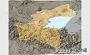 Satellite 3D Map of Bitlis, darken, semi-desaturated