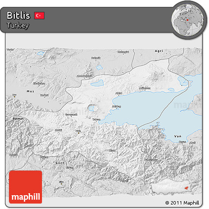 Silver Style 3D Map of Bitlis
