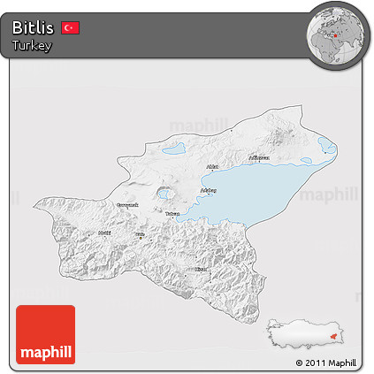 Silver Style 3D Map of Bitlis, single color outside