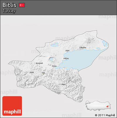 Silver Style 3D Map of Bitlis, single color outside