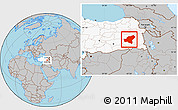 Gray Location Map of Bitlis, highlighted country